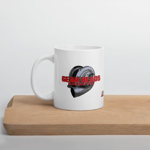 Gear Heads White glossy mug