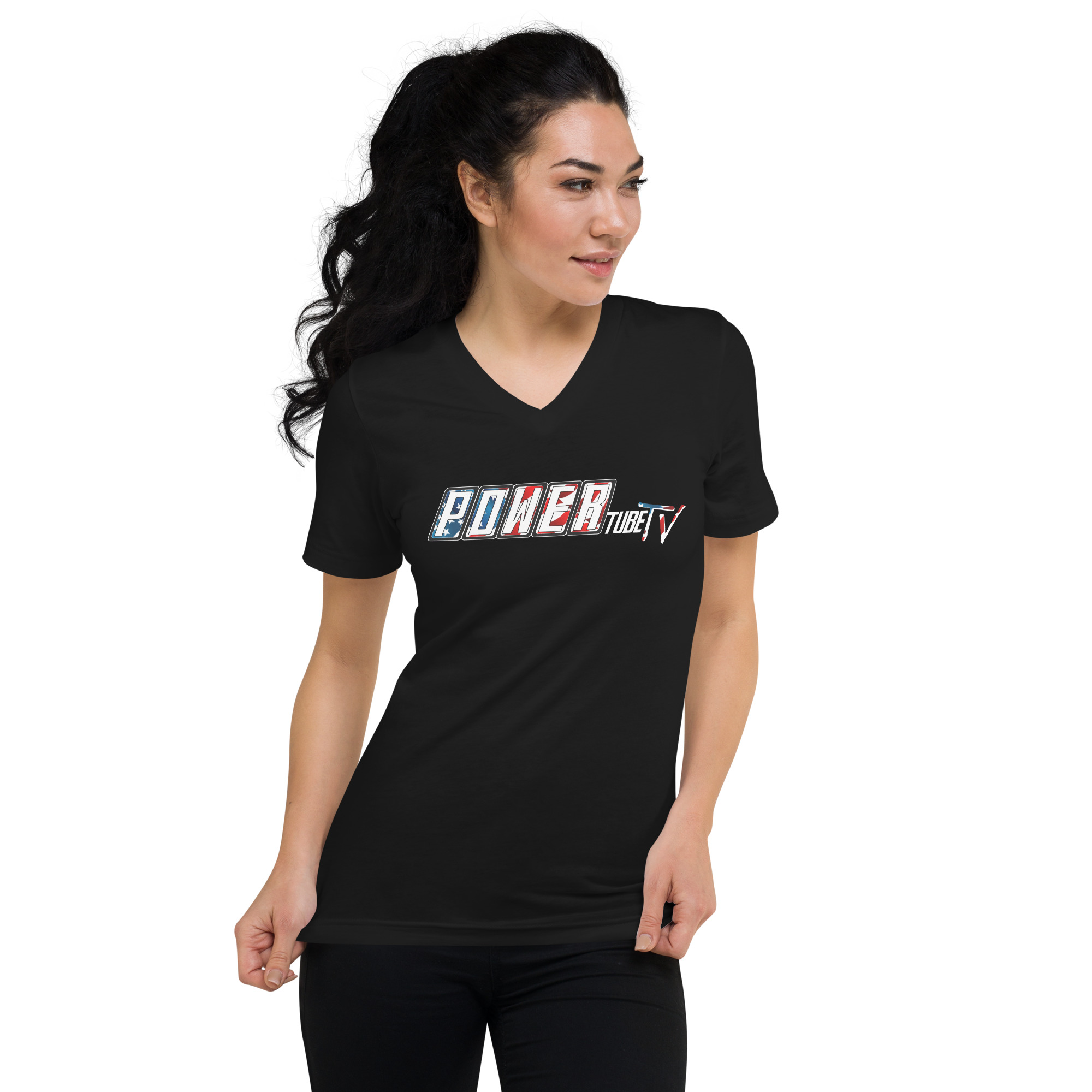 POWERtube TV USA Short Sleeve V-Neck T-Shirt